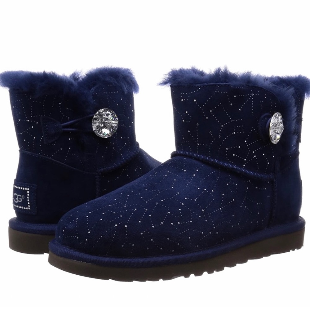 UGG mini Bailey button Swarovski bling navy boots